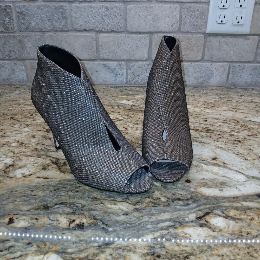 Nina Glitter Peep‑Toe Booties | Cutout Ankle Heels - Picture 2 of 7